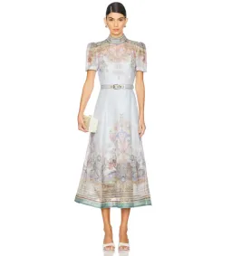 ZIMMERMANN EDEN BELTED MIDI DRESS BLUE PAISLEY SIZE 2 AU 12 for rent on The Volte - image 1