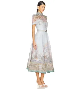 ZIMMERMANN EDEN BELTED MIDI DRESS BLUE PAISLEY SIZE 2 AU 12 for rent on The Volte - image 2