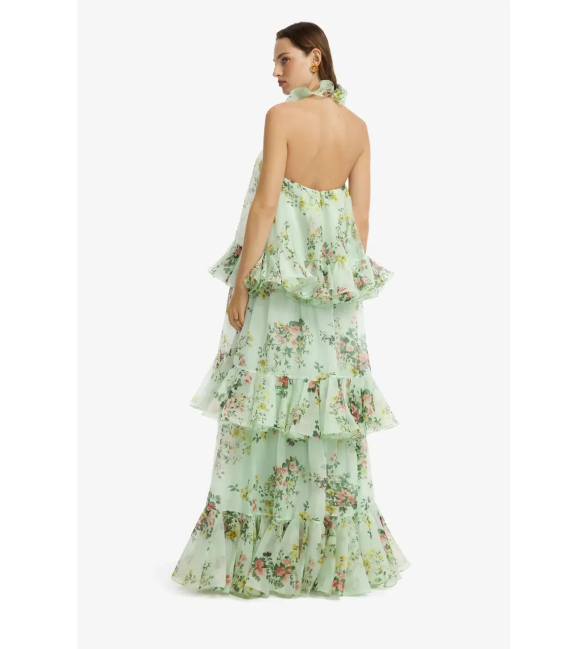 Leo Lin Thalia Halterneck Tiered Maxi Dress in Posy Print in Mint Size AU12 - Image 3