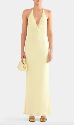 VENROY Low Back Layered Silk Halter Dress in Pale Yellow Size S / AU 8  for rent on The Volte - image 1