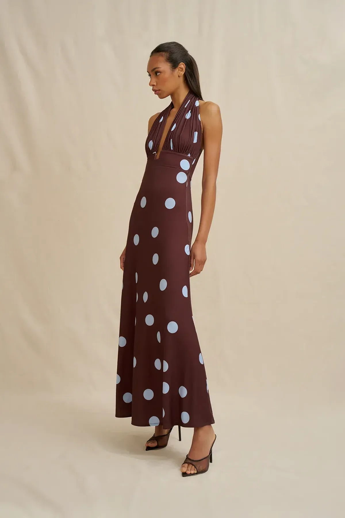 By Johnny Paloma Polka Ankle Dress in Blue Brown Spot size 12 - Image 1