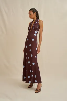 By Johnny Paloma Polka Ankle Dress in Blue Brown Spot size 12 for rent on The Volte - image 3