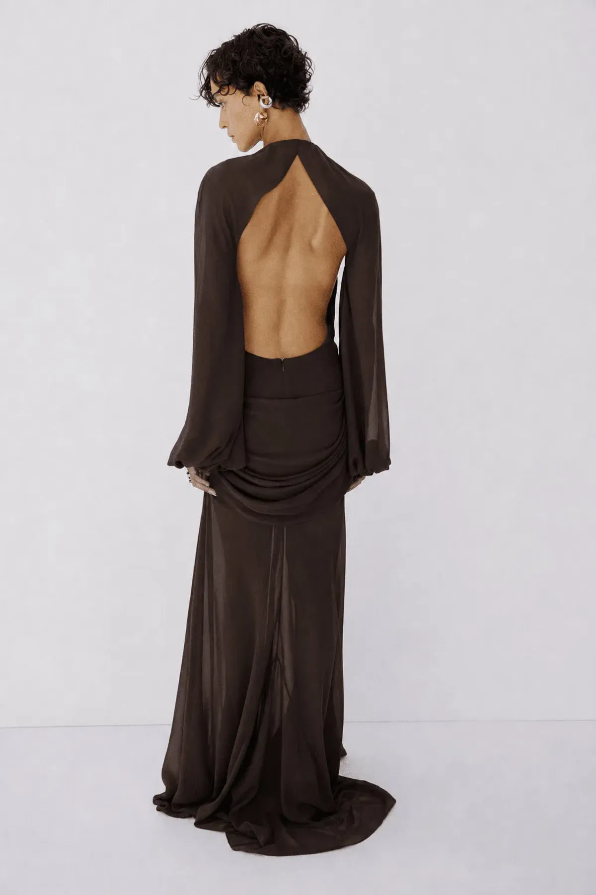 De La Vali Fiorela Maxi Gown in Umber Brown Chffon size 10 - Image 2