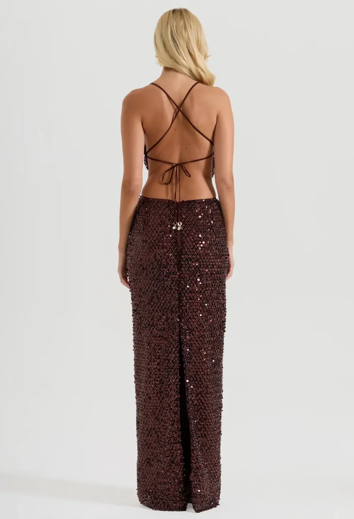 SYDNEY LANE CRYSTAL QUARTZ DRAPED TOP & MAXI SKIRT. SIZE S (6-8 AU) - Image 4