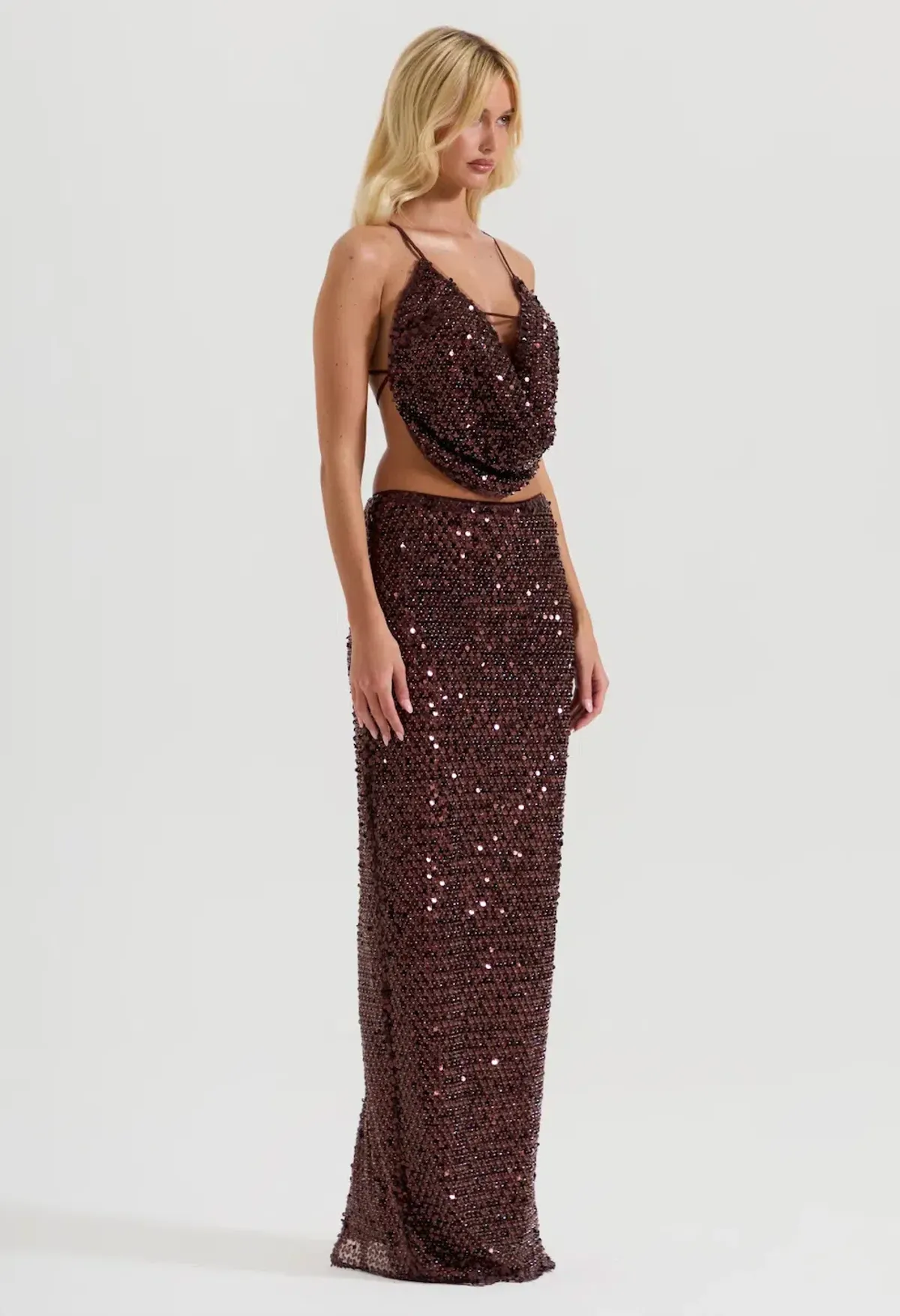 SYDNEY LANE CRYSTAL QUARTZ DRAPED TOP & MAXI SKIRT. SIZE S (6-8 AU) - Image 3