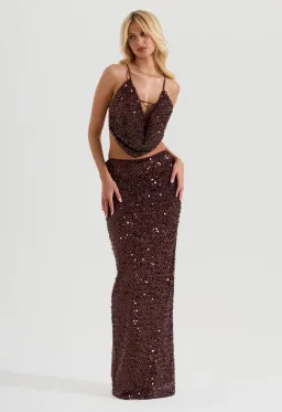 SYDNEY LANE CRYSTAL QUARTZ DRAPED TOP & MAXI SKIRT. SIZE S (6-8 AU) for rent on The Volte - image 1