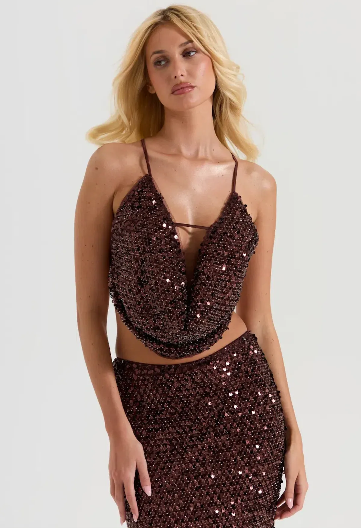 SYDNEY LANE CRYSTAL QUARTZ DRAPED TOP & MAXI SKIRT. SIZE S (6-8 AU) - Image 6