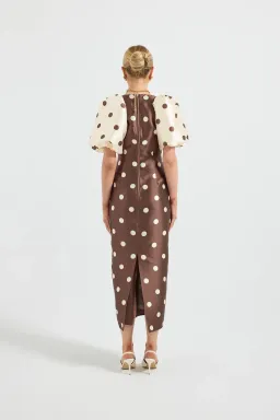 Pasduchas Dottie Puff Sleeve Midi Dress Polka Dot Brown and Cream Size 12  for rent on The Volte - image 3