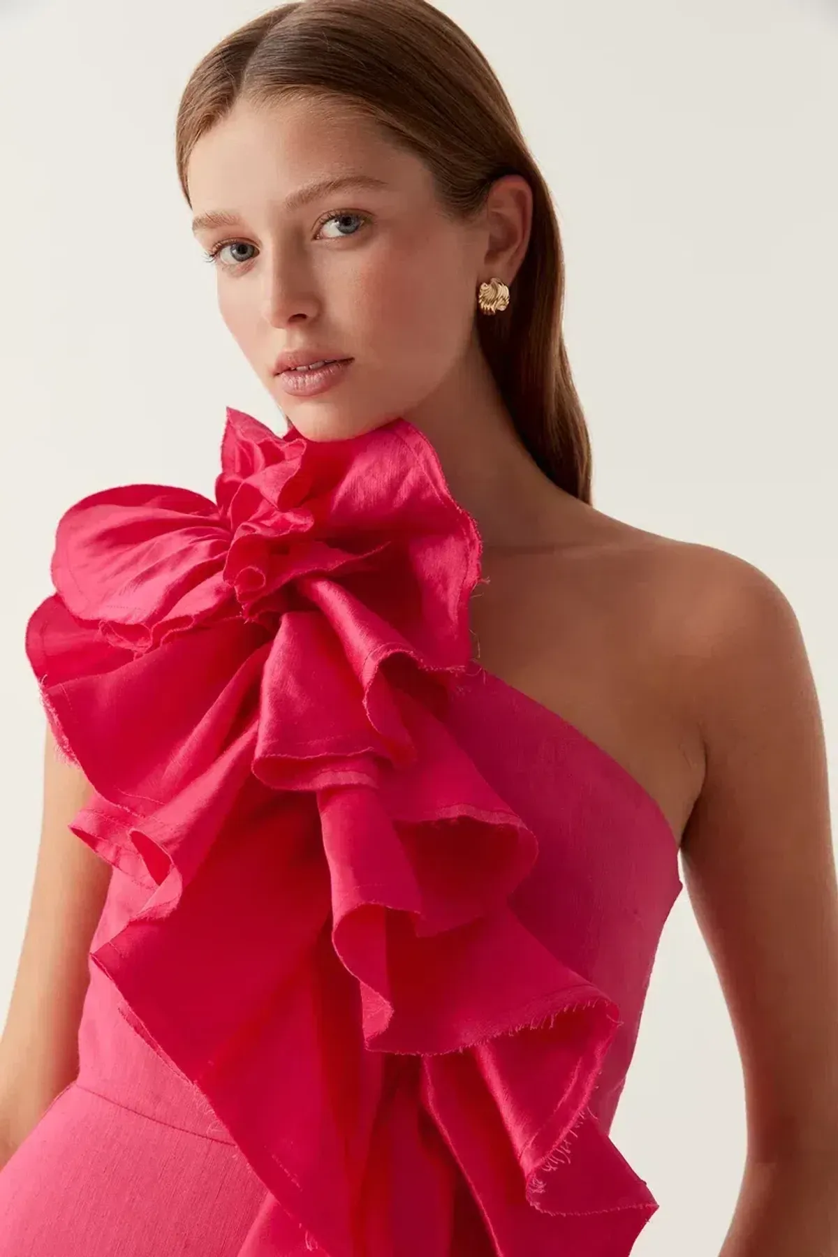 Aje Adelia Ruffle Midi Dress in Bougainvillea Red Size 12 - Image 3