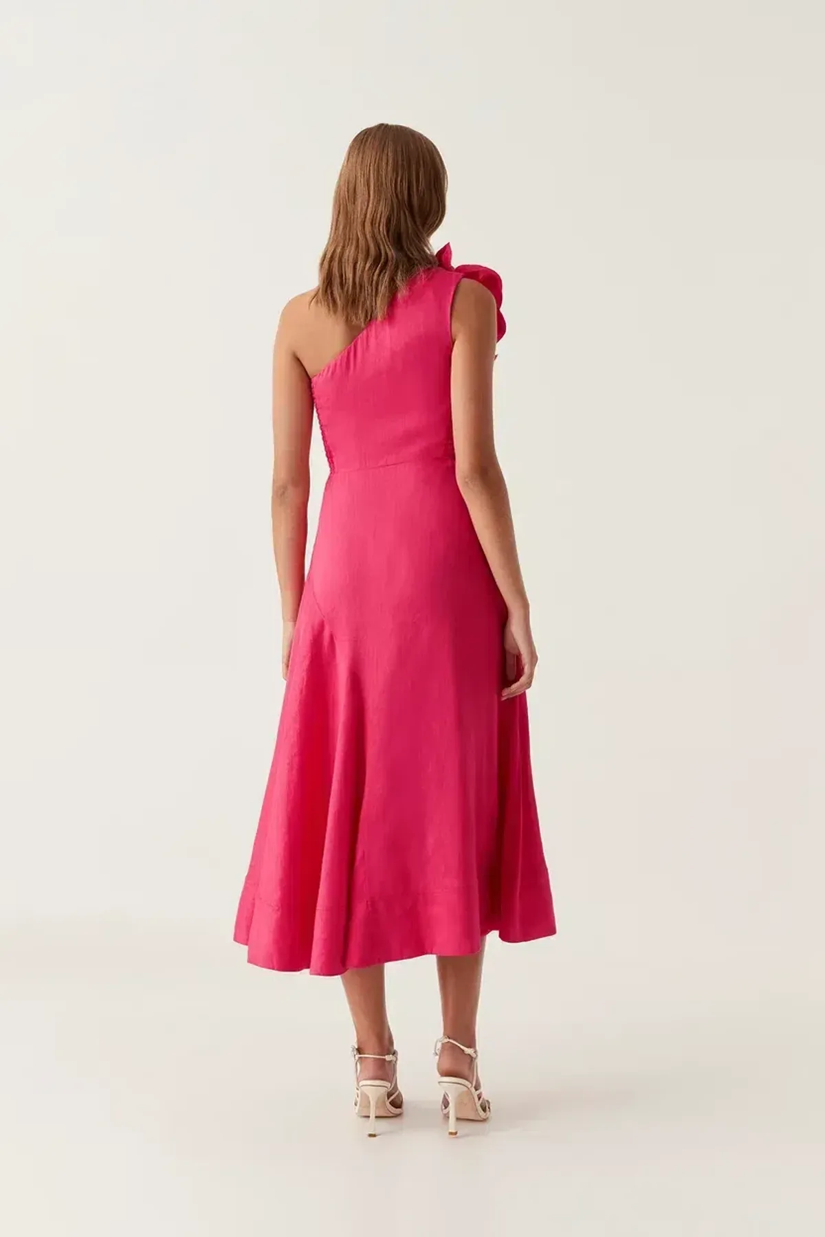Aje Adelia Ruffle Midi Dress in Bougainvillea Red Size 12 - Image 4