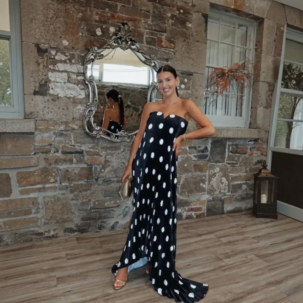 L'idee Black Tie Gown Polka Noir Size 10 - Image 1