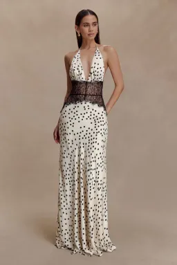 Meshki Dinah Lace And Satin Maxi Dress - Black and White Polkadot, Size XS for rent on The Volte - image 3