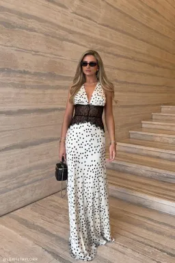 Meshki Dinah Lace And Satin Maxi Dress - Black and White Polkadot, Size XS for rent on The Volte - image 1