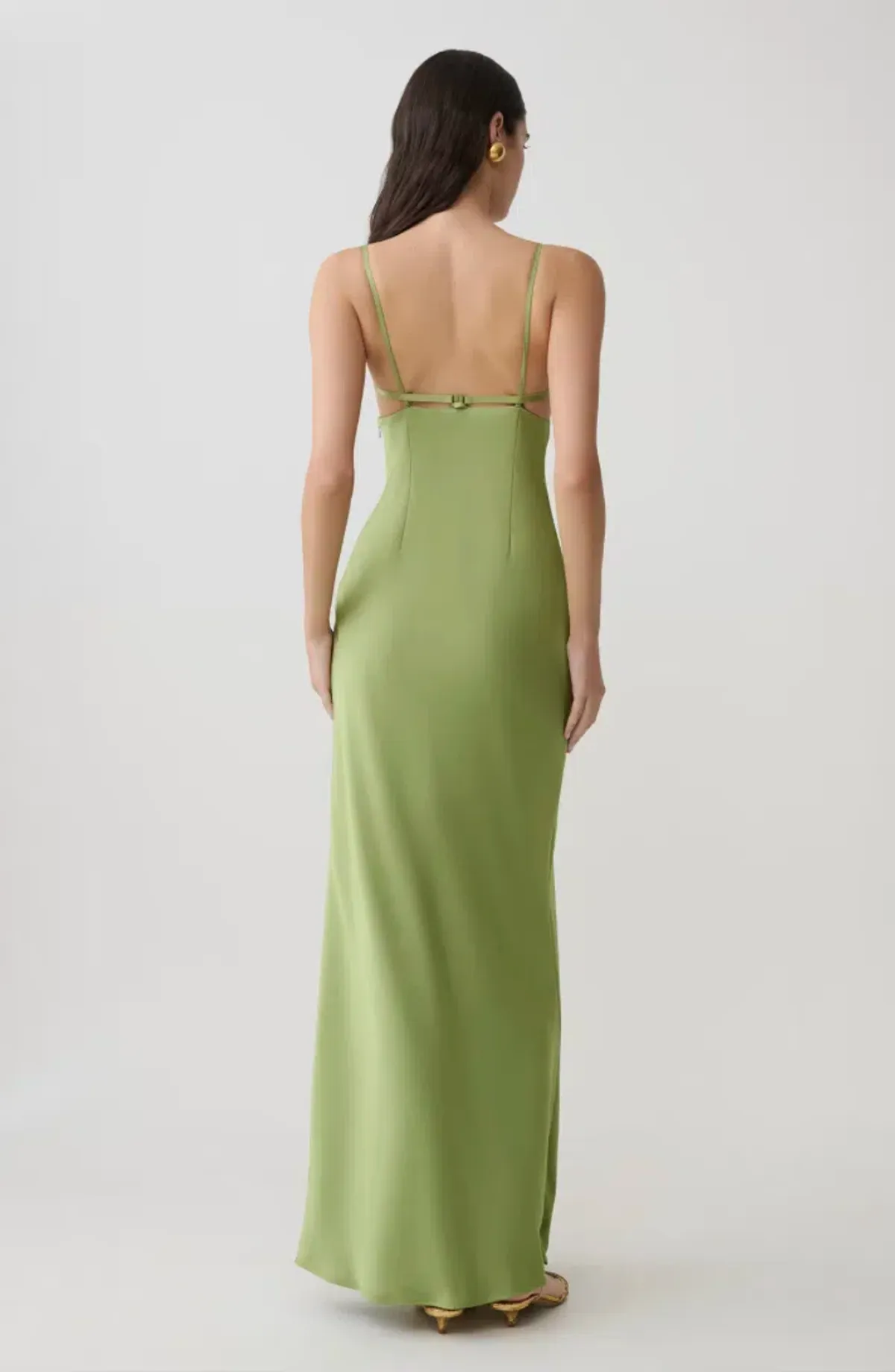 Meshki Fiorella Embellished Satin Maxi Dress - Pistachio, Size Small - Image 4