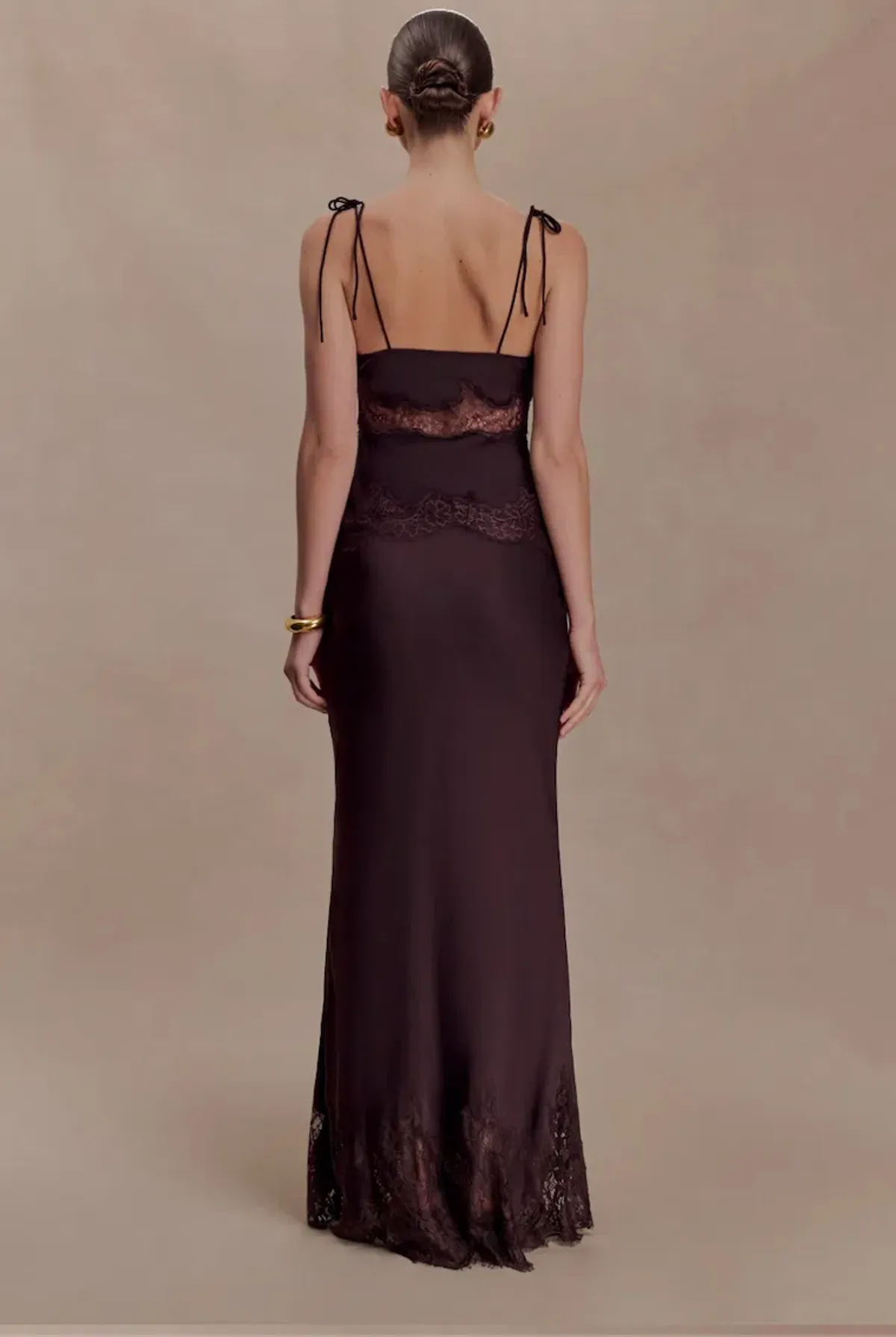 Meshki Nina Lace Trim Satin And Lace Maxi Skirt - Chocolate size XXS - Image 3