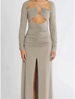 Bec and Bridge Taupe Adeline long sleeve maxi dress size 10.  for rent on The Volte - image 1