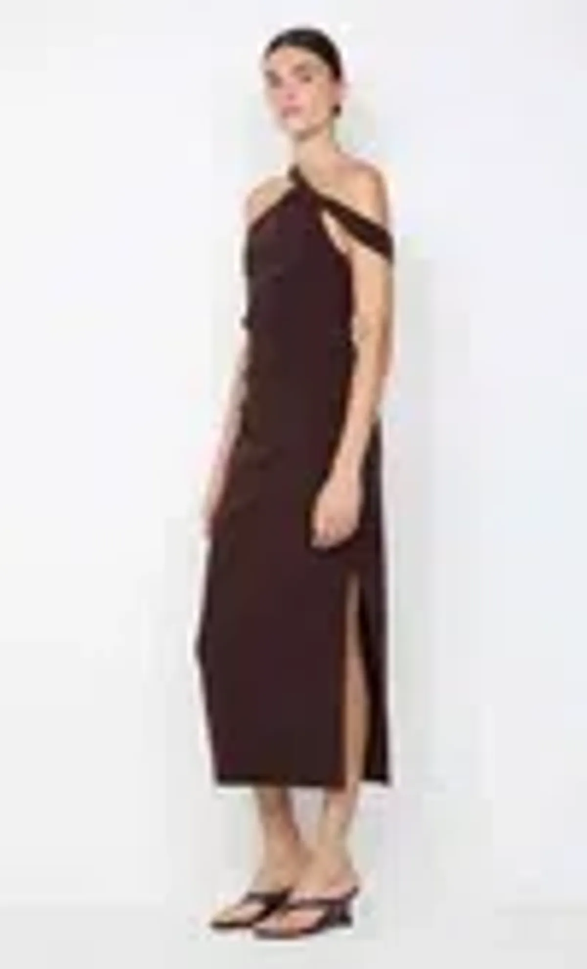 Bec & Bridge - Sylvie Asymmetrical Midi Dress Espresso - Size 8 - Image 4