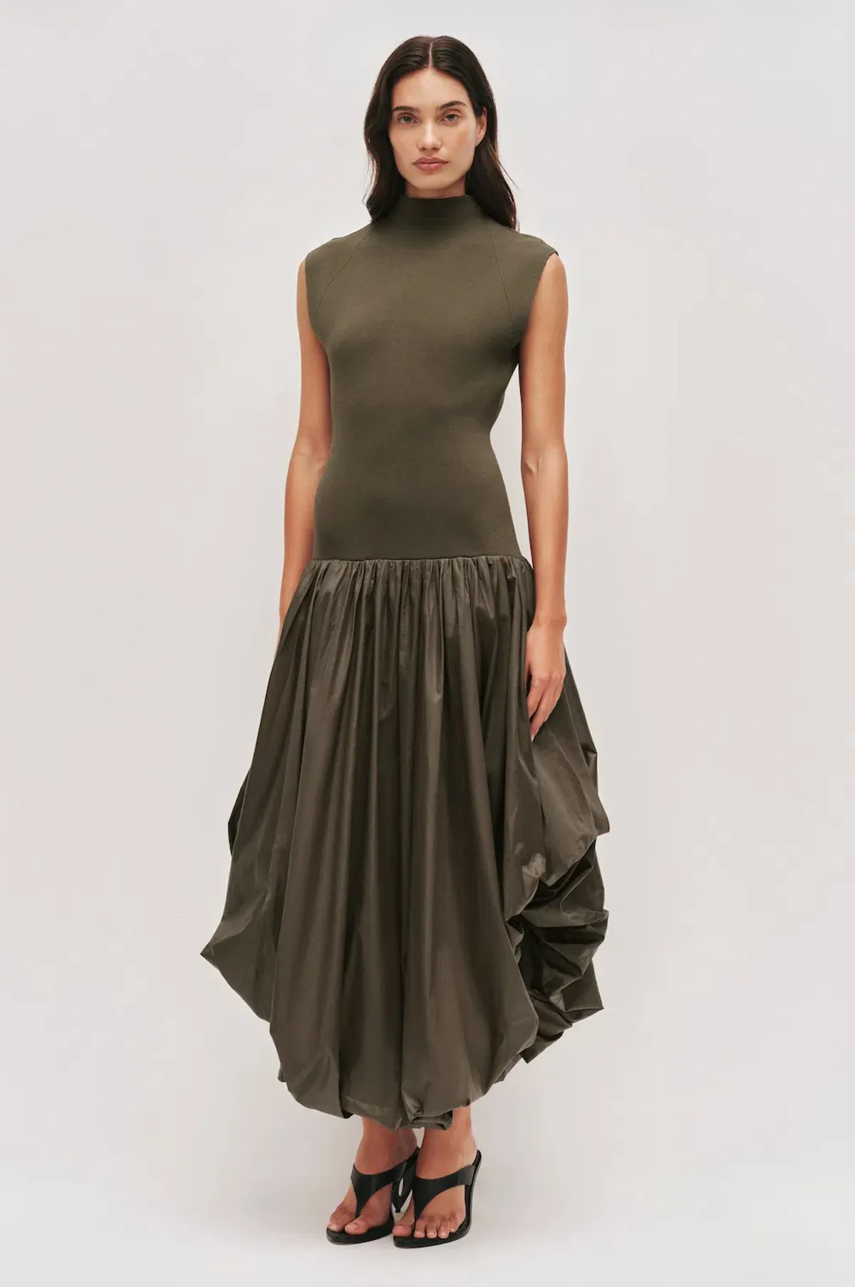 Aje Venetia Knit Midi Dress (Olive, XS) - Image 1