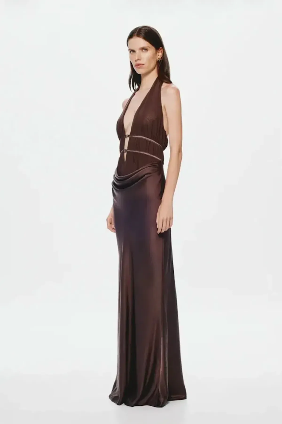 Misha Celine Satin Dress (Brown, Size M) - Image 3