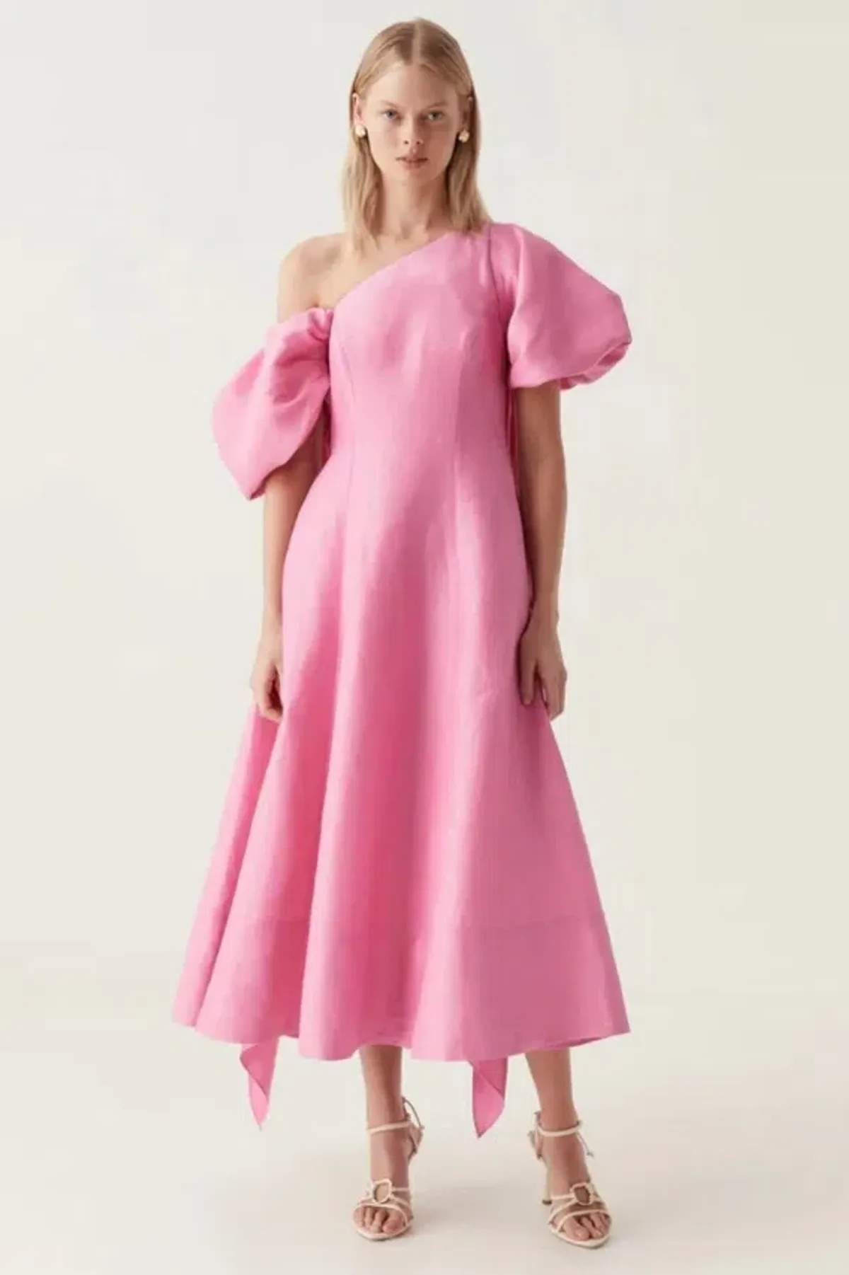 Aje Arista Tulip Sleeve Asymmetrical Midi Dress Cerise Pink Size 12 - Image 2