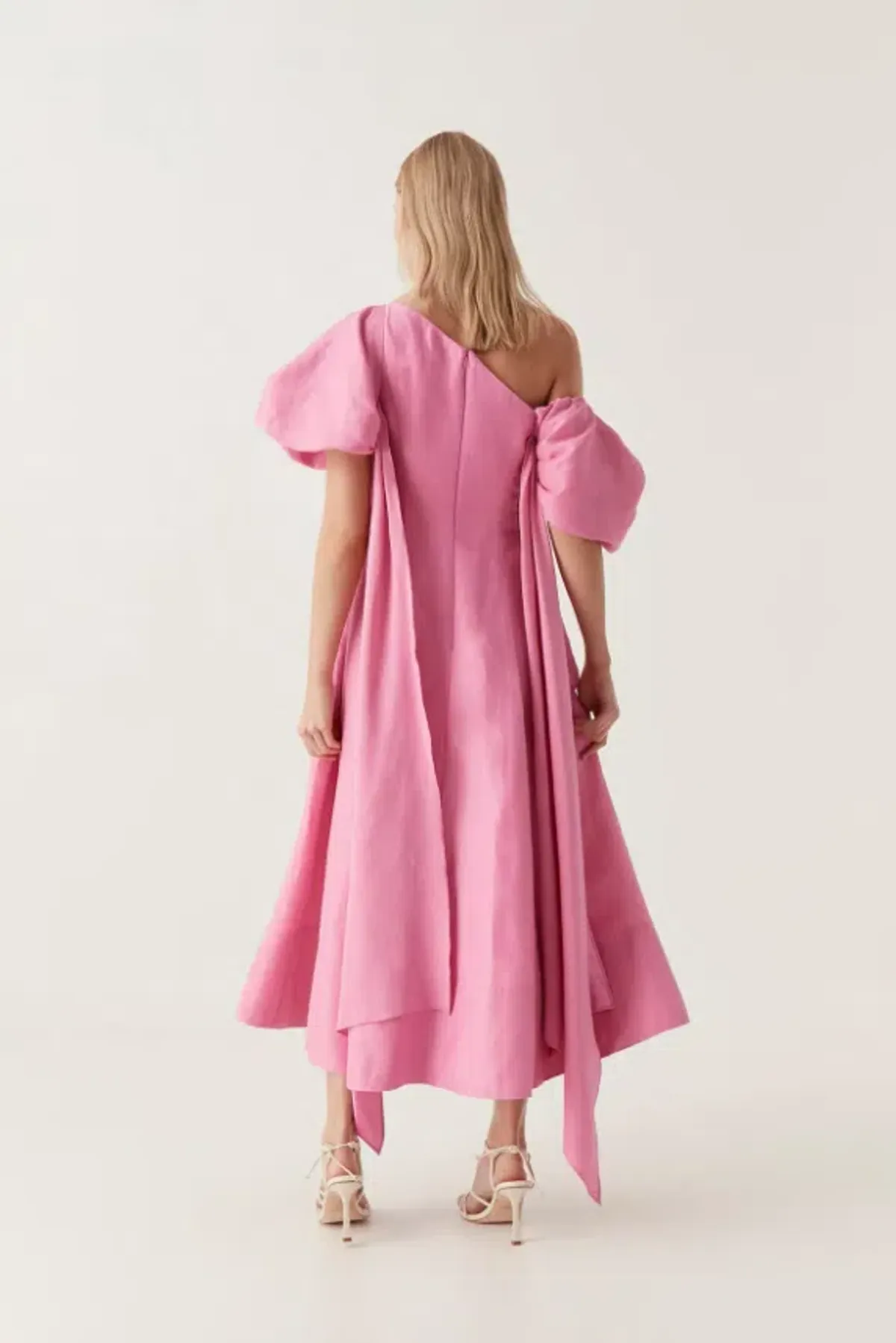 Aje Arista Tulip Sleeve Asymmetrical Midi Dress Cerise Pink Size 12 - Image 4