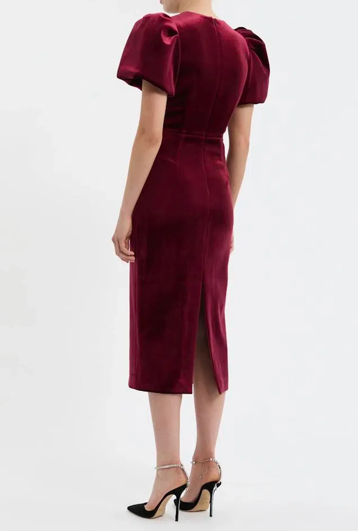 BRAND NEW ♥️ Rebecca Vallance Edwiena Puff Sleeve Midi Dress – Size 8 AU - Burgundy Wine Velvet ♥️ - Image 5