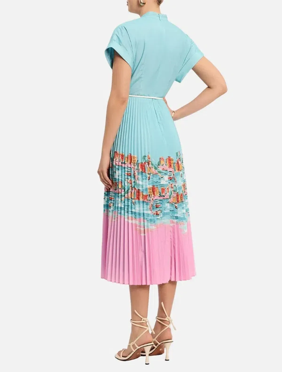🩷 Rebecca Vallance Cinque Terre Midi Dress – Size AU 14 - Blue & Pink Print🩷 - Image 3