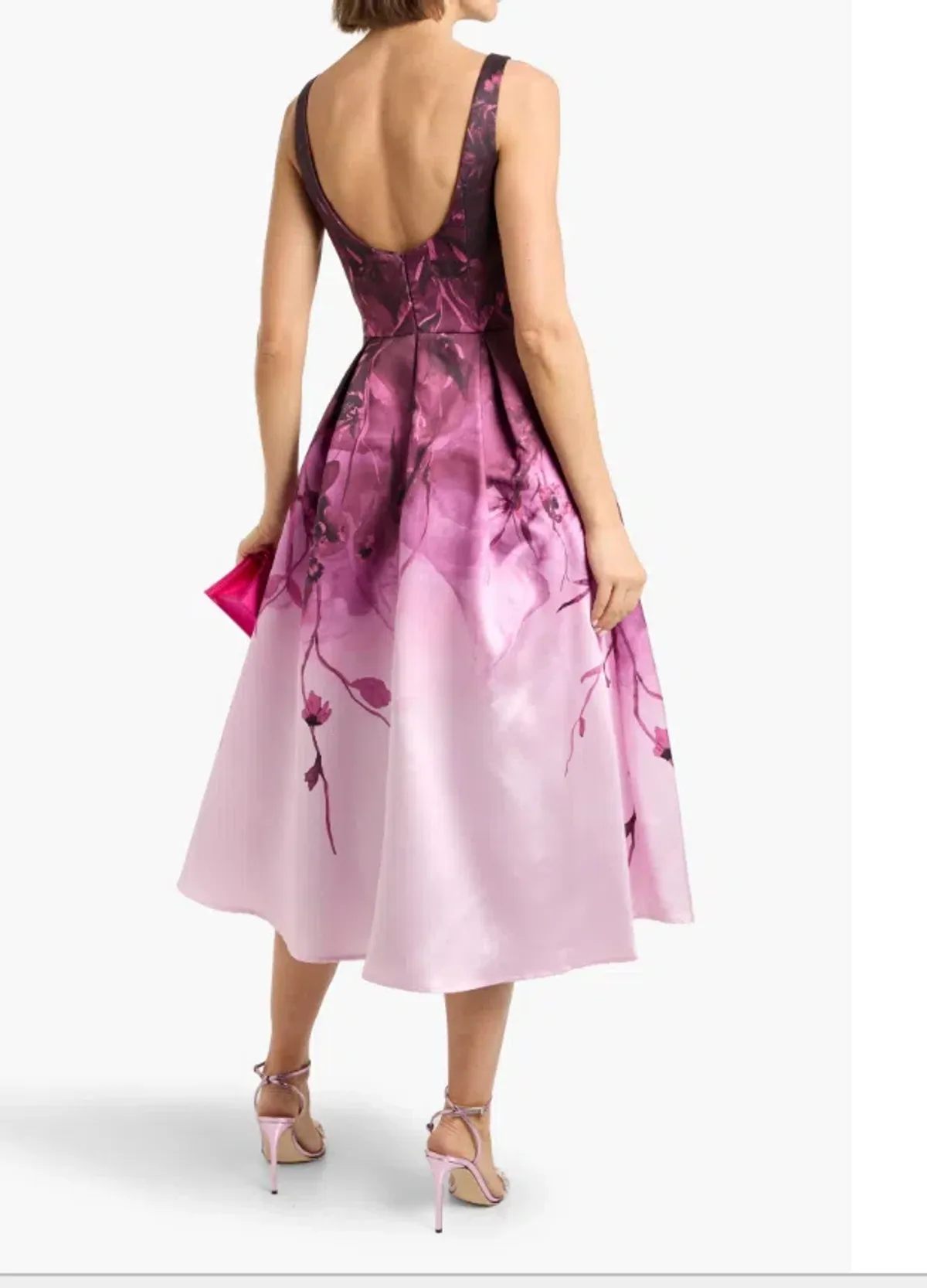 Marchesa Notte Mikado Pink Floral Midi Dress Size 14 - Image 3