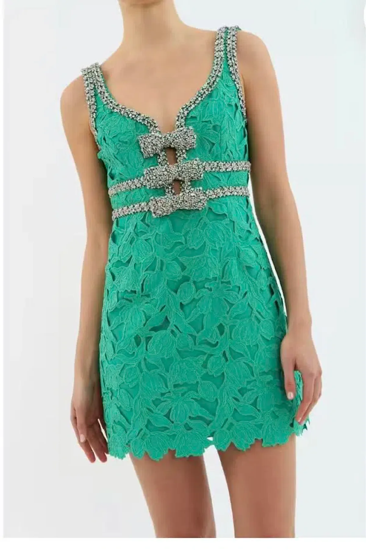 💚 Rebecca Vallance Eden Bow Mini Dress – Emerald Green – Size AU 8 💚 - Image 4