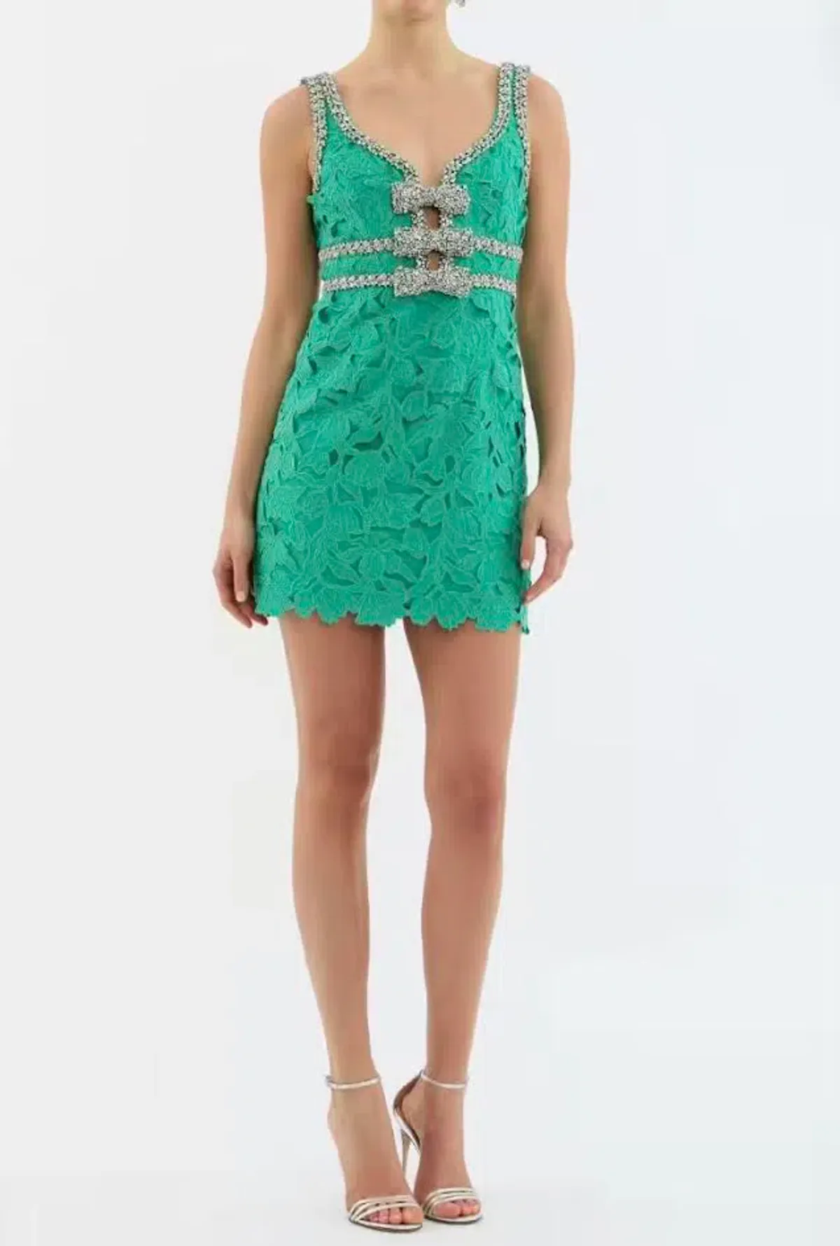 💚 Rebecca Vallance Eden Bow Mini Dress – Emerald Green – Size AU 8 💚 - Image 2