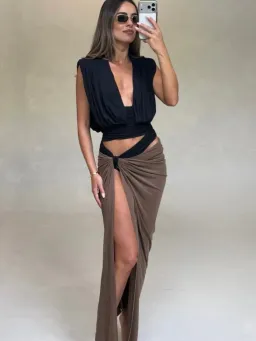 Bec + Bridge Anaya Drape Maxi Skirt and Oria Top in Black & Brown Size XS for rent on The Volte - image 1