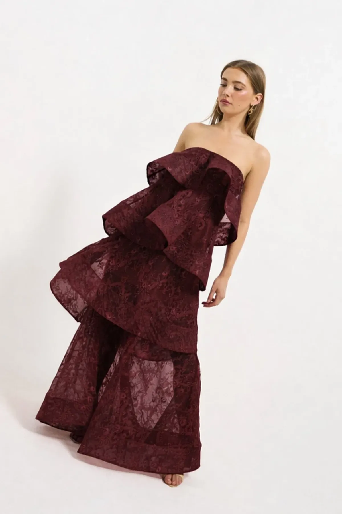 Pasduchas Ophelia Lace Maxi Dress in Cherry Size AU 10 - Image 2
