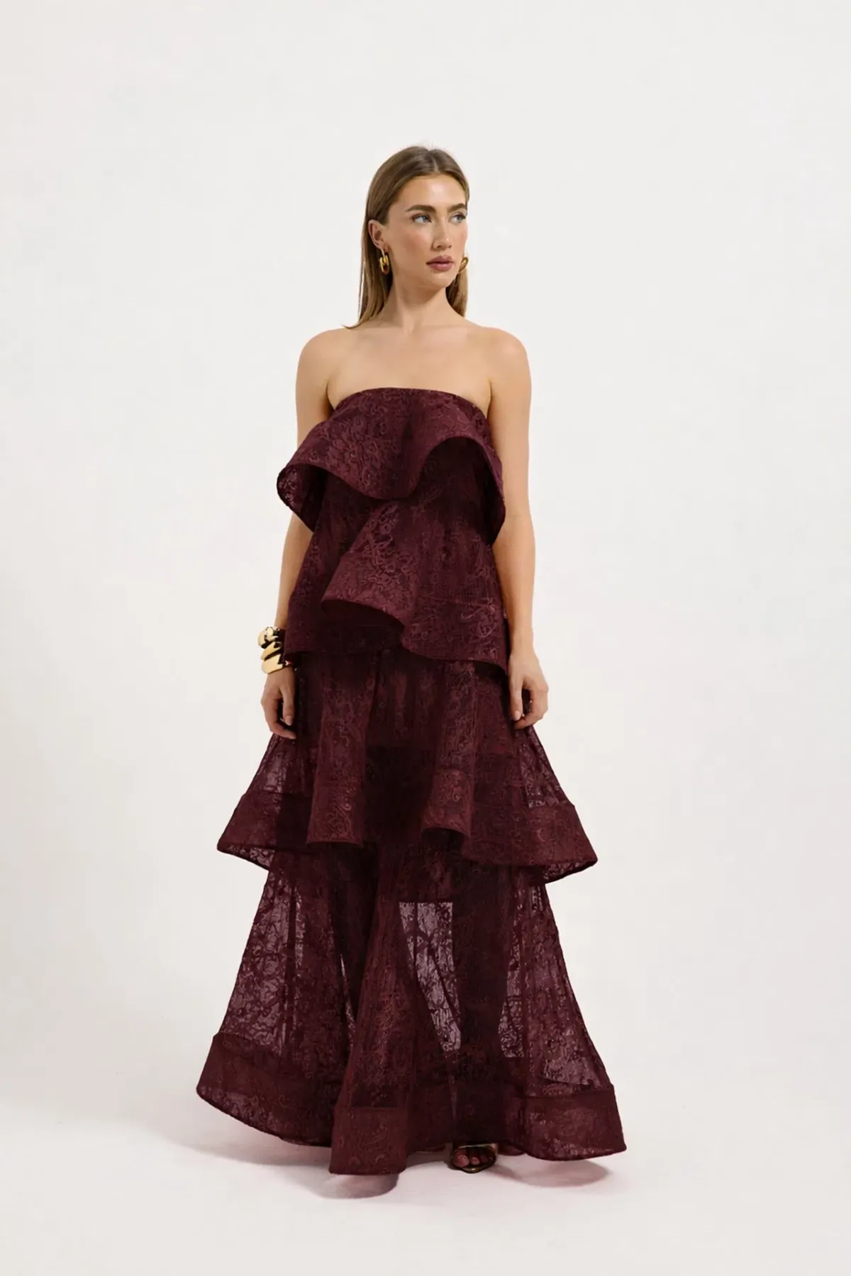 Pasduchas Ophelia Lace Maxi Dress in Cherry Size AU 8 - Image 1
