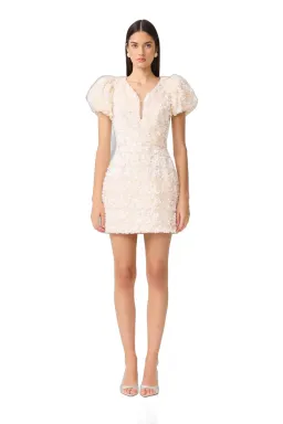 Elliatt Silvana Sequin Puff Sleeve Mini Dress Cream Size M for rent on The Volte - image 1