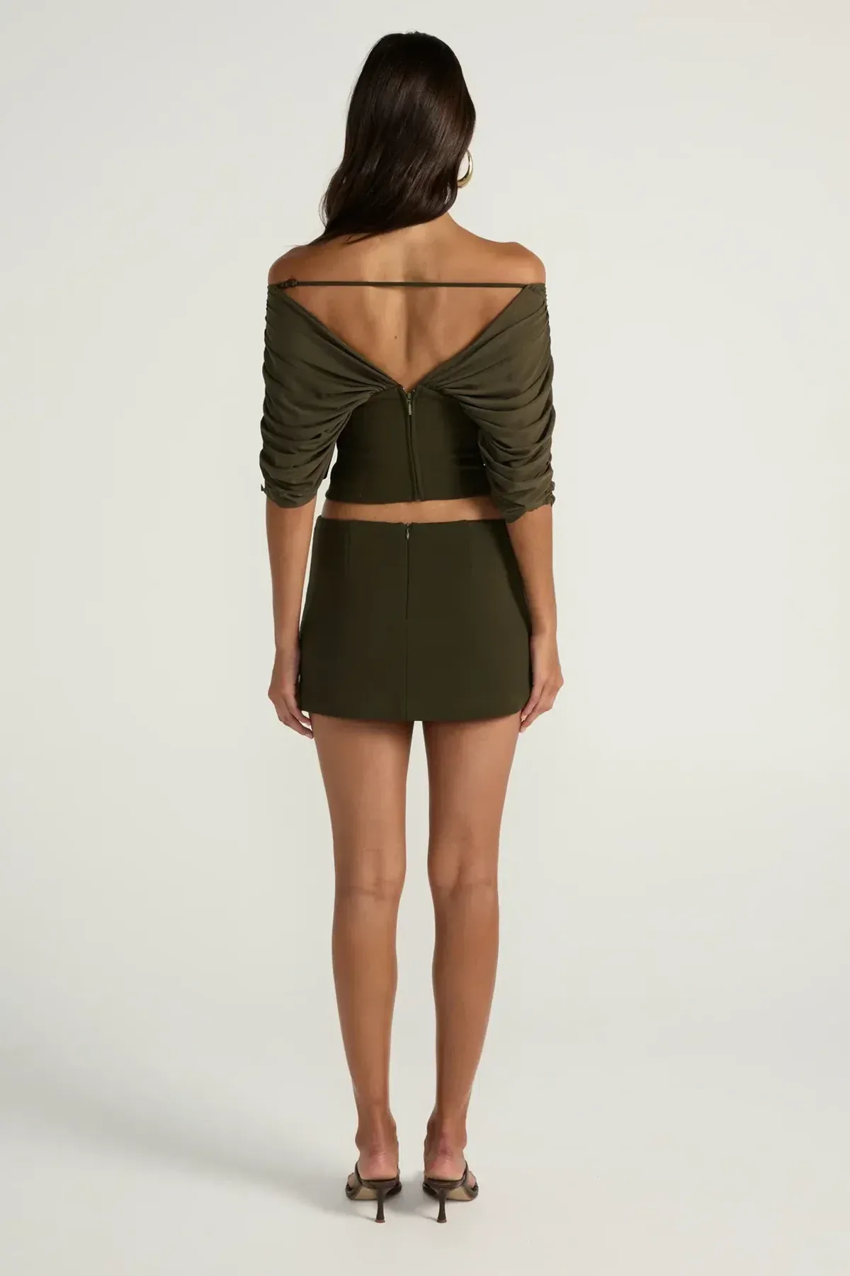 Ance Gria Neve Top & Mini Skirt Set Olive Green Size XS (6) - Image 3