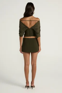 Ance Gria Neve Top & Mini Skirt Set Olive Green Size XS (6) for rent on The Volte - image 3
