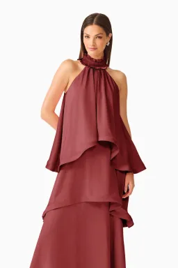 Elliatt Calista Ruffle Neck Tiered Gown Burgundy Size L for rent on The Volte - image 4