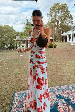 Chloe Floral Halter Mesh Plunge Maxi Dress – Blue Pink By Suboo Size S for rent on The Volte - image 2