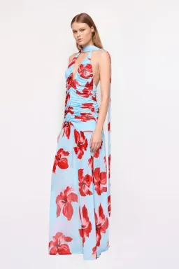 Chloe Floral Halter Mesh Plunge Maxi Dress – Blue Pink By Suboo Size S for rent on The Volte - image 3