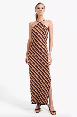 "Staud" Carmel maxi dress, brown diagonal stripe, size small, RRP $320 for rent on The Volte - image 4