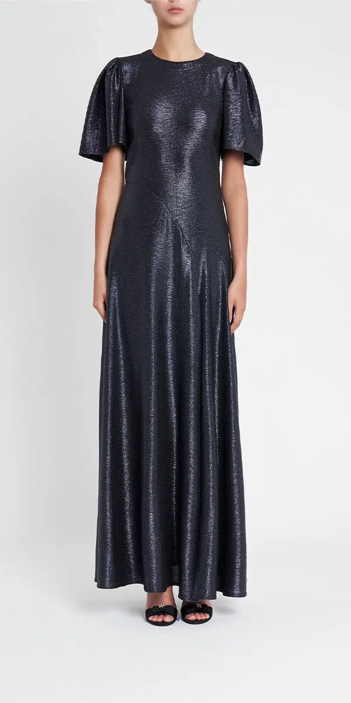 Luxe De Valentina Como Fluted Sleeve Maxi Dress Midnight Navy Size 8 - Image 3