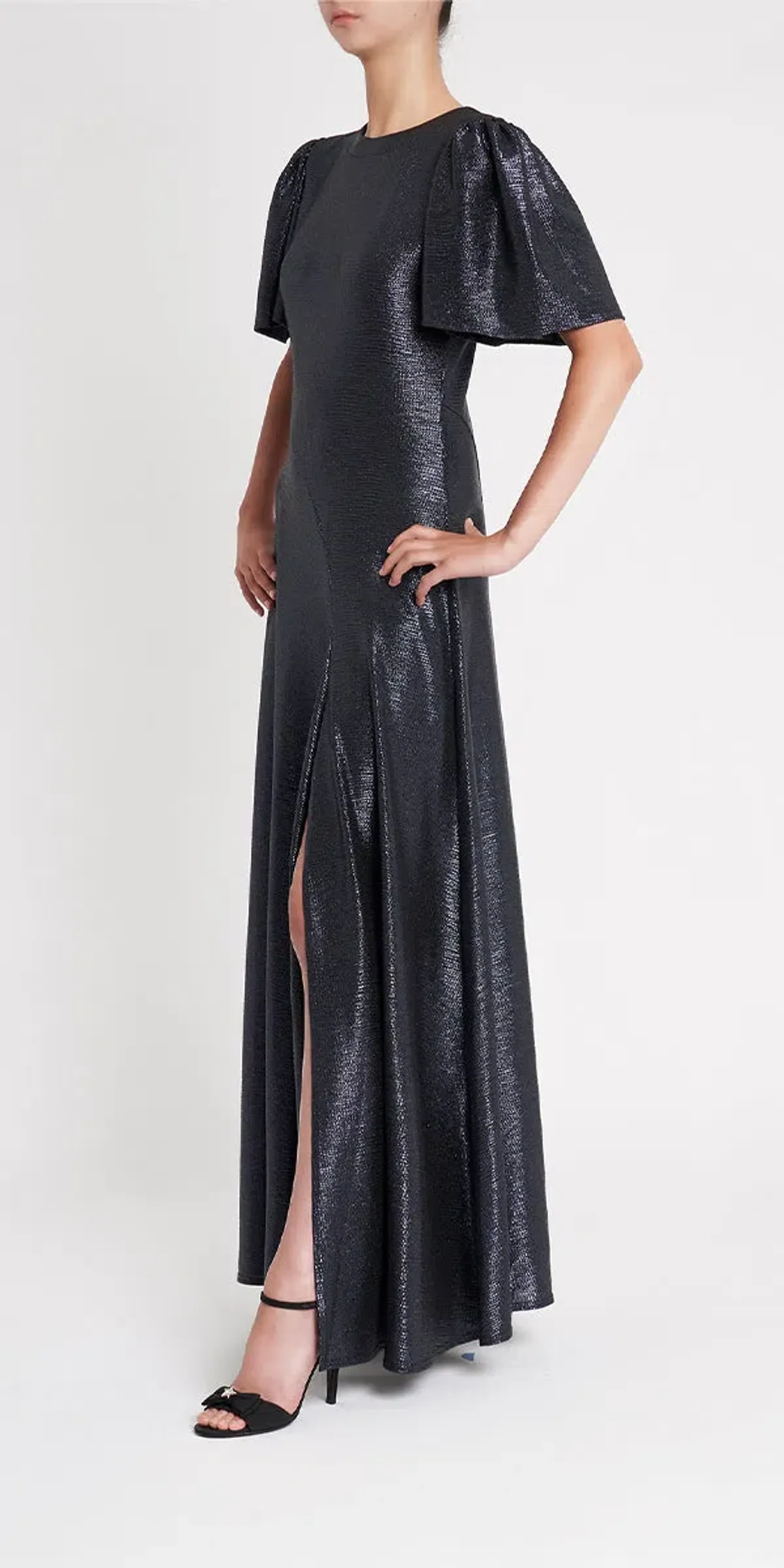 Luxe De Valentina Como Fluted Sleeve Maxi Dress Midnight Navy Size 8 - Image 5