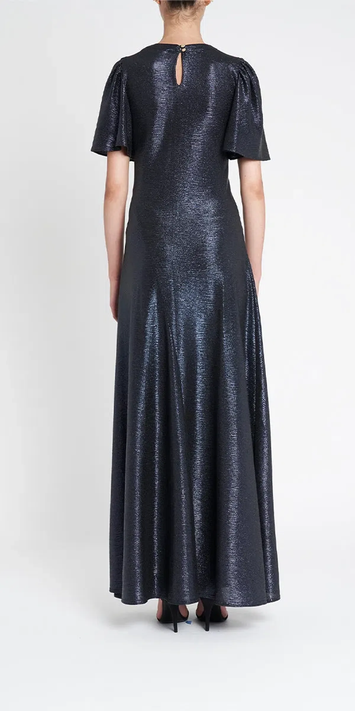 Luxe De Valentina Como Fluted Sleeve Maxi Dress Midnight Navy Size 8 - Image 4
