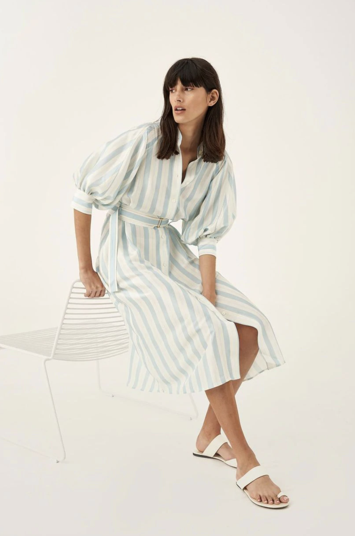 Oroton Silk Stripe Midi Dress with Matching Silk Belt Print Size 8 - Image 4