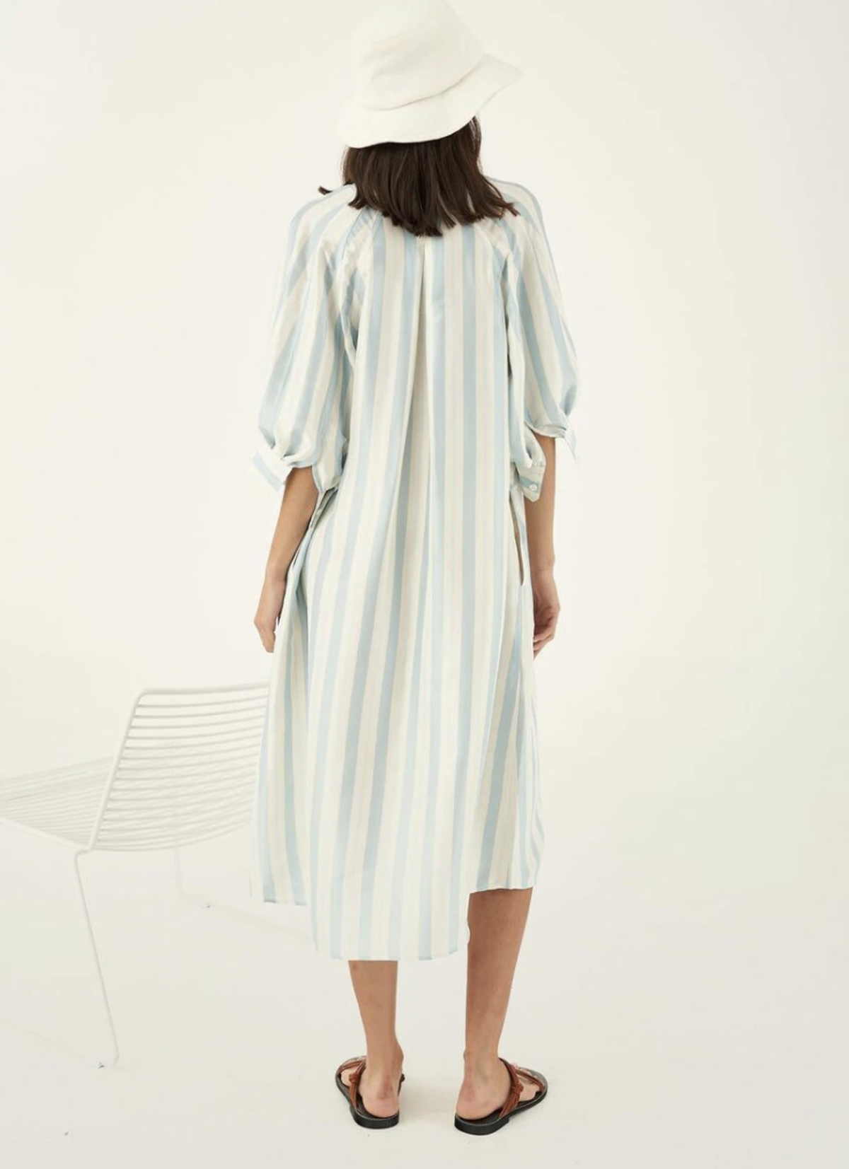 Oroton Silk Stripe Midi Dress with Matching Silk Belt Print Size 8 - Image 3