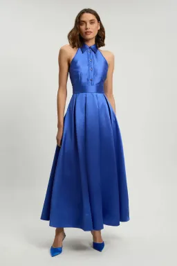 Karen Millen Forever Twill Collared Maxi Dress; cobalt; size 10 for rent on The Volte - image 2