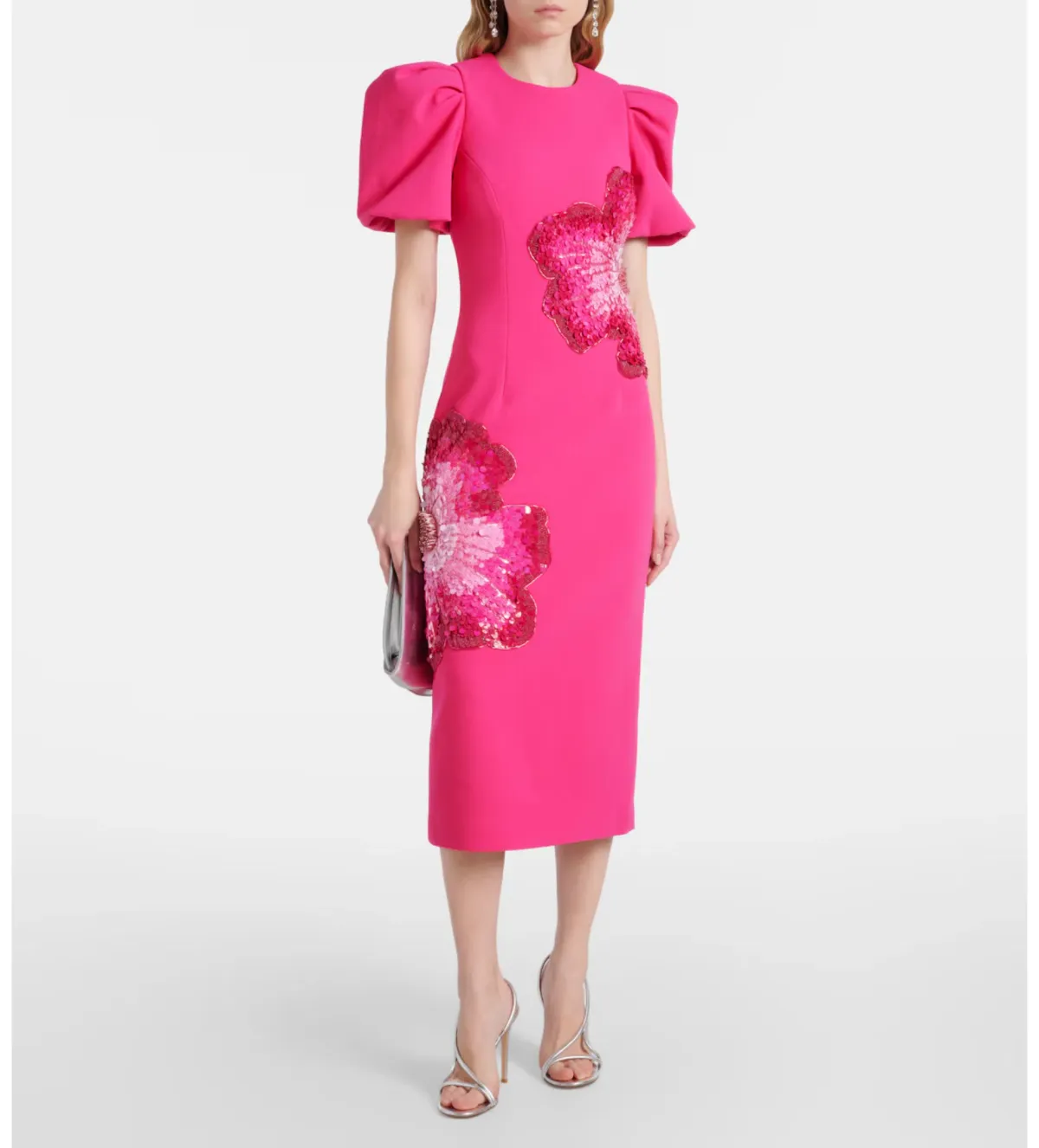 Rebecca Vallance Layana Puff Sleeve Midi Dress in Pink Size AU8 - Image 1