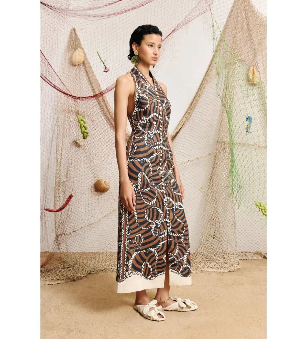 Alemais Sail Halter Midi Dress in Rope Print Size AU8 - Image 3