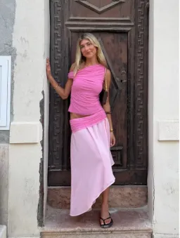 Desero Jacare Provence Skirt and Top in Pink Size XS for rent on The Volte - image 1