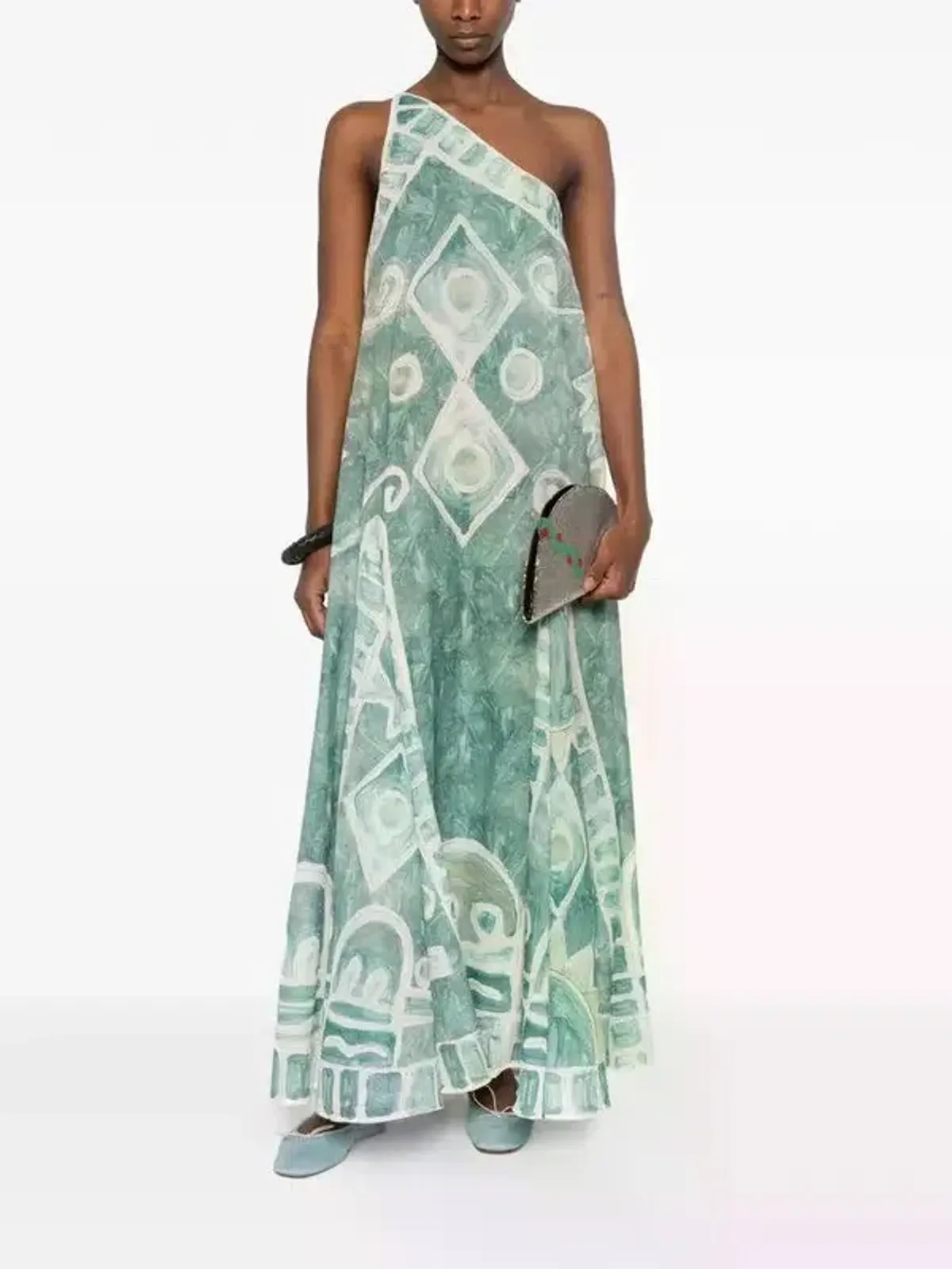 ALEMAIS Samira One Shoulder Gown Blue Print Size 10 AU - Image 1